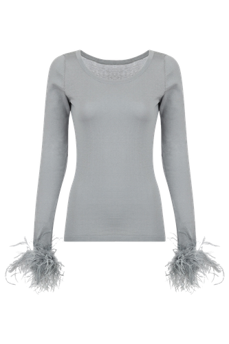 Knit Top With Detachable Feather Cuffs | Women's Long sleeve tops - ANDREEVA - Modalova
