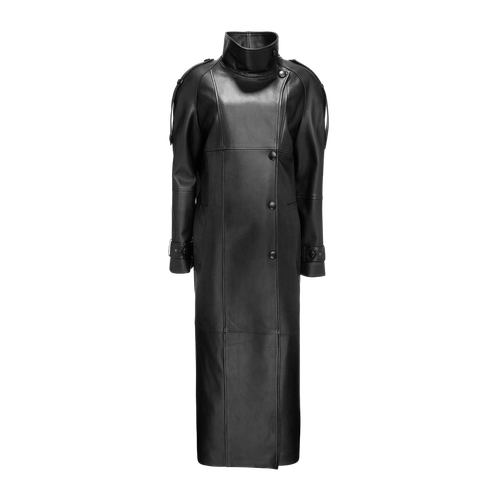 Long Leather Coat With Epaulettes | Women's Coats - YAVORSKA - Modalova