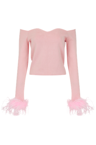 Vanilla Knit Top With Detachable Feather Cuffs | Women's Long sleeve tops - ANDREEVA - Modalova