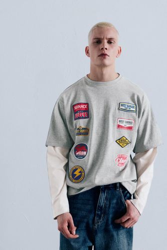 Pull&Bear - T-shirt rayé oversize à manches longues - Noir
