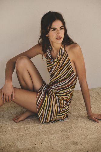Robe Courte À Rayures Encolure Américaine - Pull&Bear - Modalova