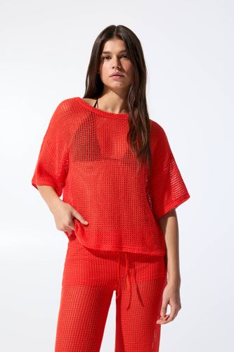 T-Shirt Cropped En Maille Filet - Pull&Bear - Modalova