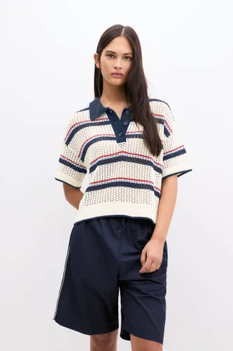 Polo À Rayures En Crochet - Pull&Bear - Modalova