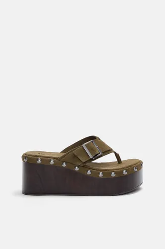 Sandales Compensées Rivets Cuir - Pull&Bear - Modalova
