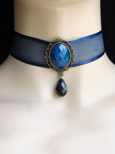 Gothic Lolita Choker Necklace Organza Metal Detail Deux tons bijoux Blue Lolita Jewelry Dguisements Halloween - Milanoo FR - Modalova