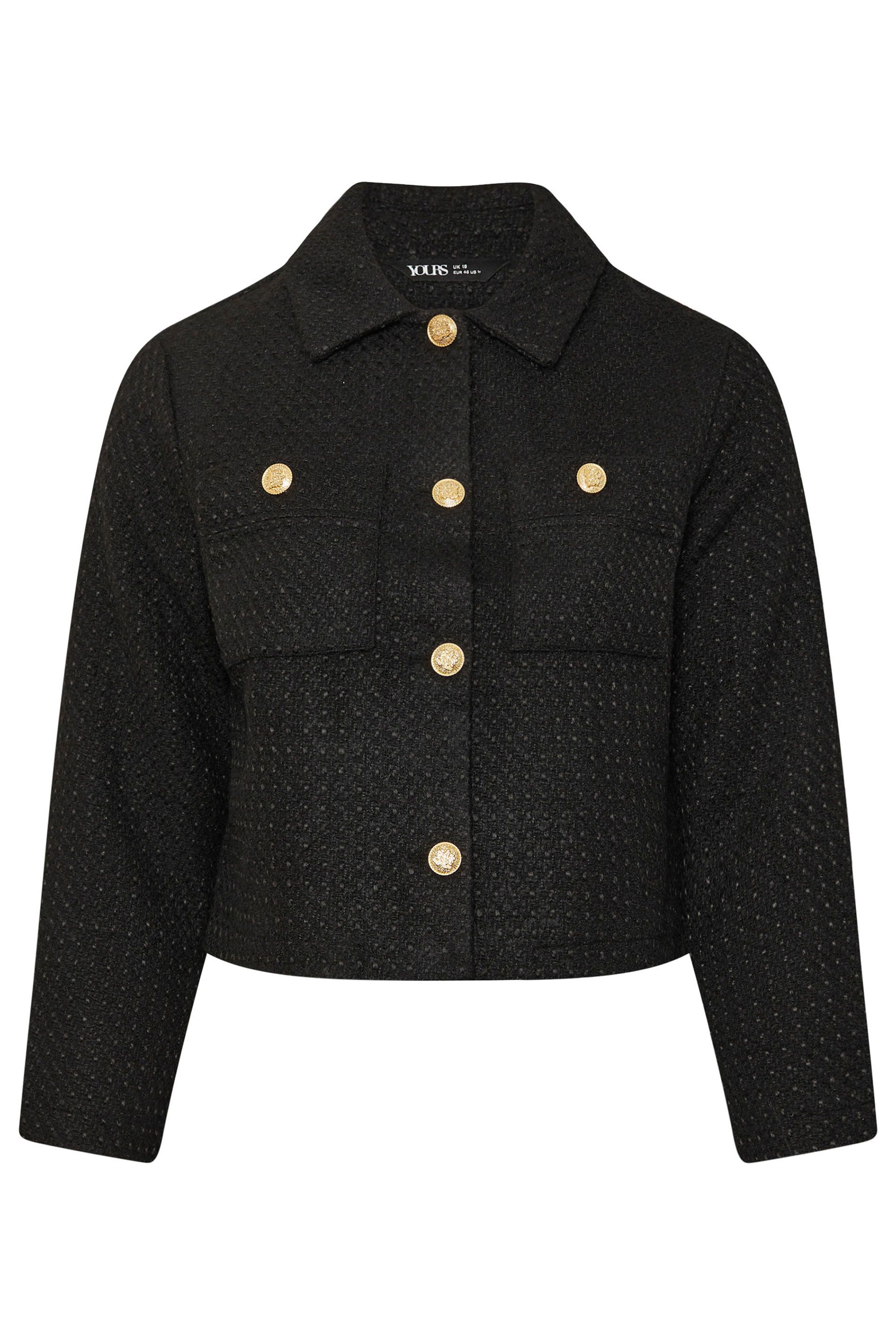 Veste Noire Texturée Bouclée À Boutons Size 46 - Yours - Modalova