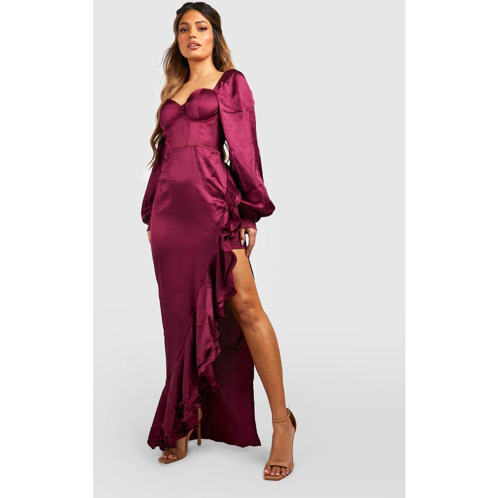 Robe Longue Satinée Style Corset À Volants - boohoo - Modalova