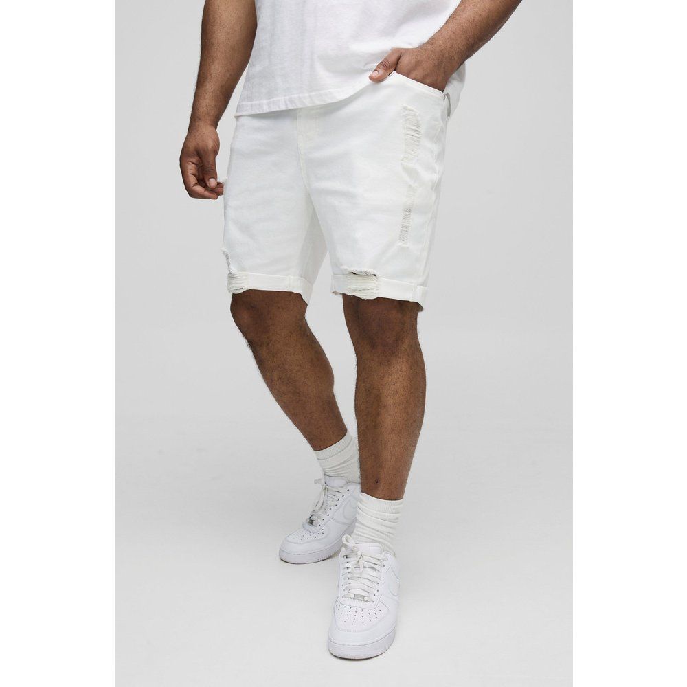 Grande taille - Short en jean stretch déchiré - 38 - Boohooman - Modalova