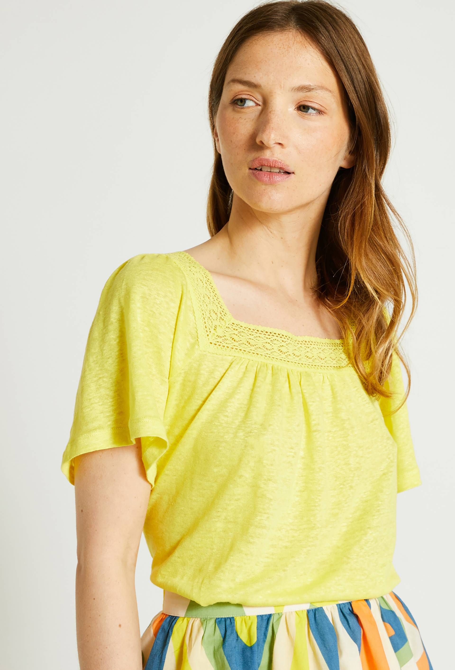 T-shirt en lin avec dentelle Oekotex - MONOPRIX FEMME - Modalova