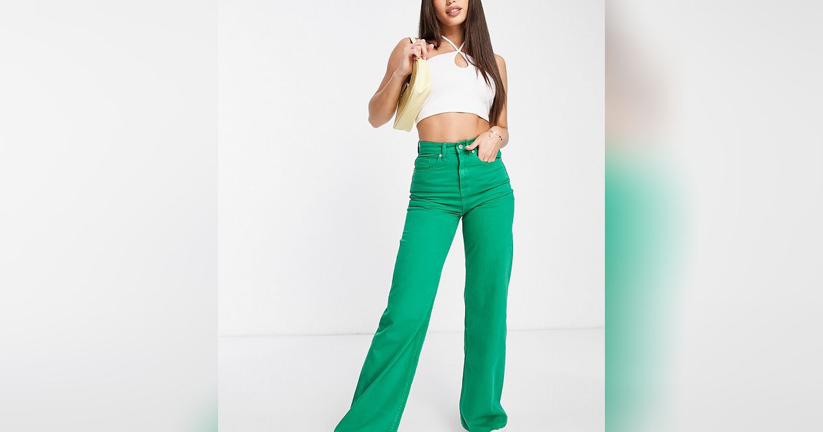 DTT Bianca High Waisted Wide Leg Disco Jeans in Camel, £7 at ASOS