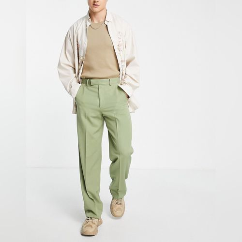 Asos Homme Vêtements Pantalons & Jeans Pantalons Pantalons larges olive Pantalon habillé ultra large à ceinture plate 