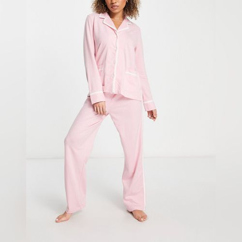 Pyjama chemise manches longues et pantalon - Douce popeline de coton -  Pyjama rayé rose et blanc